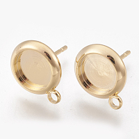 Honeyhandy Brass Ear Stud Findings, with Loop, Real 18K Gold Plated, Tray: 8mm, 13.5x11mm, Hole: 2mm