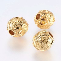 Honeyhandy Alloy Beads, Real 18K Gold Plated, Round, Golden, 10mm, Hole: 3mm