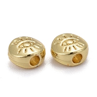 Honeyhandy Alloy Beads, Long-Lasting Plated, Flat Round with Evil Eye, Real 18K Gold Plated, 5.5x6x3mm, Hole: 1.5mm