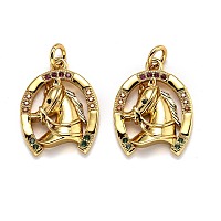 Honeyhandy Brass Micro Pave Cubic Zirconia Pendants, Long-Lasting Plated, with Jump Rings, Horse, Golden, 18.5x14.5x3.5mm, Hole: 3mm