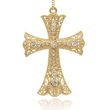 Honeyhandy Golden Plated Alloy Cross Big Pendants, with Rhinestone, Crystal, 72x49x5mm, Hole: 2mm