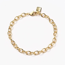 Honeyhandy Brass Cable Chain Bracelets, with Lobster Claw Clasps, Long-Lasting Plated, Word Good Luck, Real 18K Gold Plated, 8-1/4 inch(21cm)