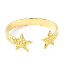 Honeyhandy Rack Plating Brass Double Star Open Cuff Bangle for Women, Cadmium Free & Lead Free, Real 18K Gold Plated, Inner Diameter: 2-1/8x2-3/8 inch(5.3x6cm)