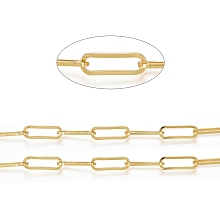 Honeyhandy Soldered Brass Paperclip Chains, Flat Oval, Drawn Elongated Cable Chains, Long-Lasting Plated, Real 18K Gold Plated, 15x5x1mm