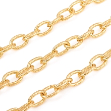 Honeyhandy Textured Brass Cable Chain, Unwelded, with Spool, for Jewelry Making, Real 18K Gold Plated, Link: 10x6.5x1.5mm, about 16.4 Feet(5m)/roll