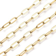 Honeyhandy Ion Plating(IP) 304 Stainless Steel Cable Chains, Paperclip Chains, Drawn Elongated Cable Chains, Soldered, with Spool, Real 18K Gold Plated, 9.7x4.2x0.9~1mm, about 32.8 Feet(10m)/roll