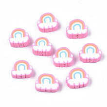 Honeyhandy Handmade Polymer Clay Beads, Rainbow & Cloud, Pink, 8.5~10.5x10~12.5x4~5mm, Hole: 1.8mm