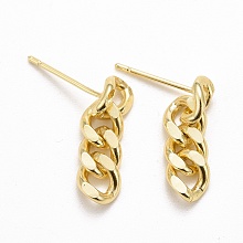 Honeyhandy Brass Cuban Link Chain Shape Danlge Stud Earrings, Drop Earrings for Women, Cadmium Free & Lead Free, Real 14K Gold Plated, 18x5.5x2.5mm, Pin: 0.8mm