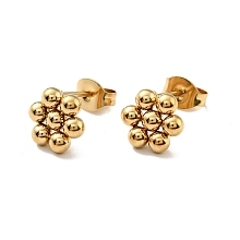 Honeyhandy Vacuum Plating 201 Stainless Steel Flower Stud Earrings with 304 Stainless Steel Pins for Women, Golden, 9x8mm, Pin: 0.7mm