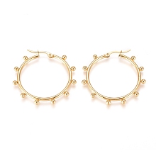 Honeyhandy 304 Stainless Steel Hoop Earrings, Hypoallergenic Earrings, with Round Beads, Ring, Golden, 42.5x39.5x3mm, Pin: 0.5x0.9mm