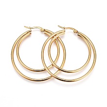 Honeyhandy 304 Stainless Steel Hoop Earrings, Hypoallergenic Earrings, Double Rings, Golden, 12 Gauge, 47x44x2mm, Pin: 1mm