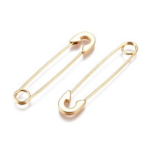 Honeyhandy Ion Plating(IP) 304 Stainless Steel Dangle Earrings, Safety Pin Shape, Real 18K Gold Plated, 38x8x1.5mm, Pin: 0.8mm