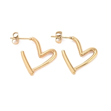 Honeyhandy Ion Plating(IP) 304 Stainless Steel Stud Earring for Women, Heart, Golden, 18.5x17x2mm, Pin: 0.8mm