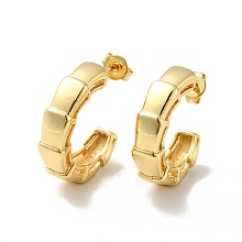 Honeyhandy Rack Plating Brass Rectangle Wrap Stud Earrings, Half Hoop Earrings for Women, Cadmium Free & Lead Free, Real 18K Gold Plated, 21x5.5mm, Pin: 0.8mm