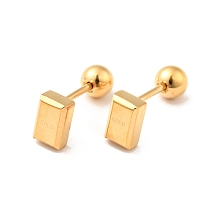 Honeyhandy 304 Stainless Steel Tiny Rectangle Stud Earrings with Screw On Ball Ear Nut for Women, Golden, 5.9x3.8mm, Pin: 0.8mm