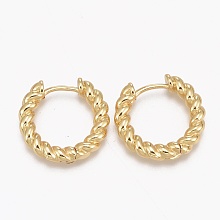 Honeyhandy Brass Huggie Hoop Earrings, Long-Lasting Plated, Twisted Ring Shape, Real 18K Gold Plated, 21.5x4mm, Pin: 1mm