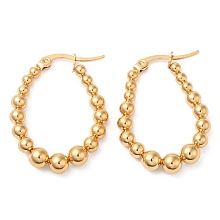 Honeyhandy 304 Stainless Steel Beaded Teardrop Hoop Earrings, Real 18K Gold Plated, 31x24x5mm