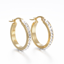 Honeyhandy 304 Stainless Steel Hoop Earrings, with Polymer Clay and Rhinestone, Oval, Golden, 22x21x3.5mm, Pin: 1x0.8mm