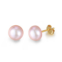 Honeyhandy Natural Pearl Ear Studs for Women, with 925 Sterling Silver Pins, with S925 Stamp, Round, Real 18K Gold Plated, 7.5~8mm