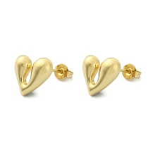 Honeyhandy Rack Plating Brass Heart Stud Earrings for Women, Lead Free & Cadmium Free, Real 18K Gold Plated, 11.5x12mm