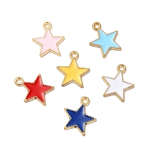 Alloy Enamel Pendants, Cadmium Free & Nickel Free & Lead Free, Star Charm, Golden, Mixed Color, 18x15.5x1.5mm, Hole: 1.8mm