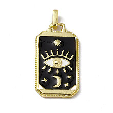 Honeyhandy Alloy Enamel Pendants, Rectangle, Tarot Pattern Charm, Golden, Black, Eye Pattern, 26x14x2mm, Hole: 2x3mm