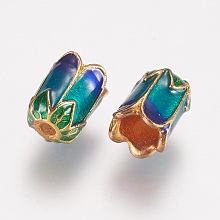 Honeyhandy Alloy Bead Caps, with Enamel, 5-Petal, Light Gold, Colorful, 11x8mm, Hole: 2mm