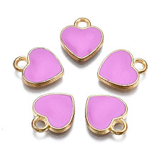 Honeyhandy Alloy Enamel Charms, Heart, Light Gold, Violet, 12x10x2mm, Hole: 2mm