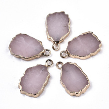 Honeyhandy Natural Rose Quartz Pendants, with Light Gold Plated Edge and Iron Loop, Nuggets, 19~21x12x3mm, Hole: 1.6mm