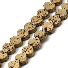 Electroplated Natural Lava Rock Beads Strands, Heart, Golden Plated, 8x8.5x3mm, Hole: 1mm, about 60pcs/strand, 16.54''(42cm)