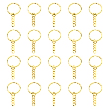 Honeyhandy 20Pcs Iron Split Key Rings, with Curb Chains, Keychain Clasp Findings, Golden, 25x2mm