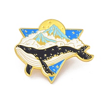 Honeyhandy Whale with Mountains Enamel Pin, Ocean Animal Alloy Enamel Brooch for Backpacks Clothes, Golden, Black, 25x30x9mm