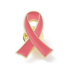 Honeyhandy Breast Cancer Awareness Pink Ribbon Enamel Pin, Alloy Badge for Backpack Clothes, Golden, 26.5x20.5x1.7mm