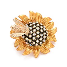 Honeyhandy Sunflower and Bee Crystal Rhinestone Badge, Alloy Lapel Pin for Backpack Clothes, Golden, 29x6.5mm, Pin: 0.7mm