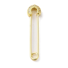 Honeyhandy Rack Plating Brass Micro Pave Cubic Zirconia Brooch Pin, Long-Lasting Plated, Lead Free & Cadmium Free, Safety Pin, Real 18K Gold Plated, 32x7.5x4mm, Pin: 1mm