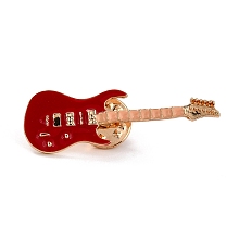 Honeyhandy Guitar Enamel Pin, Musical Instrument Alloy Enamel Brooch for Teen Girl Women, Red, Golden, 41~42x13.5x10mm, Pin: 1mm