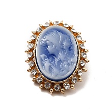 Honeyhandy Resin Women Cameo Brooches, Alloy Rhinestone Lapel Pin, Cadmium Free & Lead Free, Oval, Cornflower Blue, 32.5x25.5x7mm, Pin: 0.6mm.