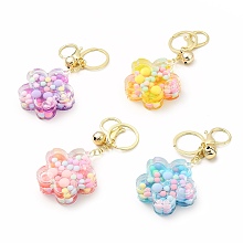 Honeyhandy Acrylic Flower Keychain, with Zinc Alloy Lobster Claw Clasps, Iron Key Ring and Brass Bell, Mixed Color, 11.5cm