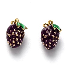 Honeyhandy Brass Enamel Charms, Long-Lasting Plated, with Jump Ring, Fruit, Real 18K Gold Plated, Purple, 12.5x9x8mm