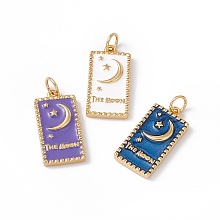 Honeyhandy Rack Plating Brass Enamel Pendants, Cadmium Free & Nickel Free & Lead Free, Real 18K Gold Plated, Rectangle with Star & Moon & Word The Moon, Mixed Color, 20x10x2mm, Jump Ring: 5x0.8mm, 3.5mm Inner Diameter