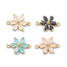 Honeyhandy Brass Pave Cubic Zirconia Connector Charms, Flower Links, Real 18K Gold Plated, Mixed Color, 17x11.5x3.5mm, Hole: 1mm