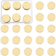 BENECREAT 30 Pack 17mm Brass Stamping Blank Round Tag Charms Links Connectors with Hole and Storage Box for Necklace Bracelet Dog Tags Making, Gold