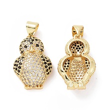 Honeyhandy Brass Micro Pave Cubic Zirconia Pendants, Penguin Charm, Golden, 20.5x13.5x6mm, Hole: 5x3.5mm