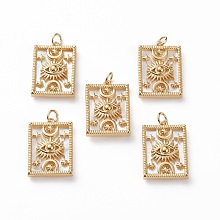 Honeyhandy Natural Shell Pendants, with Brass Findings, Rectangle with Eye & Moon & Star, Golden, 24.5x16.5x4.5mm, Jump Ring: 5.5x1mm, Hole: 3.5mm