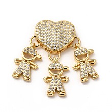 Honeyhandy Rack Plating Brass Micro Pave Cubic Zirconia Pendants, Cadmium Free & Lead Free, Real 18K Gold Plated, Heart & Boy Charm, Clear, 30mm, Hole: 4x1.6mm