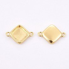 Honeyhandy Brass Cabochon Connector Settings, Long-Lasting Plated, Rhombus, Golden, Tray: 10x10mm, 12x17x2.5mm, Hole: 1.4mm