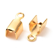 Honeyhandy Brass Folding Crimp Ends, Fold Over Crimp Cord Ends, Long-Lasting Plated, Real 18K Gold Plated, 7.5x3.5x3mm, Hole: 1.2mm, Inner Diameter: 3mm