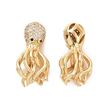 Honeyhandy Eco-friendly Rack Plating Brass Micro Pave Cubic Zirconia Beads, Cadmium Free & Lead Free, Long-Lasting Plated, Octopus, Real 18K Gold Plated, 24.5x12x8mm, Hole: 1.2mm