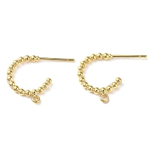 Honeyhandy Brass Ring Stud Earring Findings, Half Hoop Earring Findings with Vertical Loops, Real 18K Gold Plated, 15.5x19x2mm, Hole: 1.4mm, Pin: 0.7mm