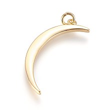 Honeyhandy Brass Pendants, with Jump Ring, Moon, Golden, 31x10x2mm, Hole: 2.5mm